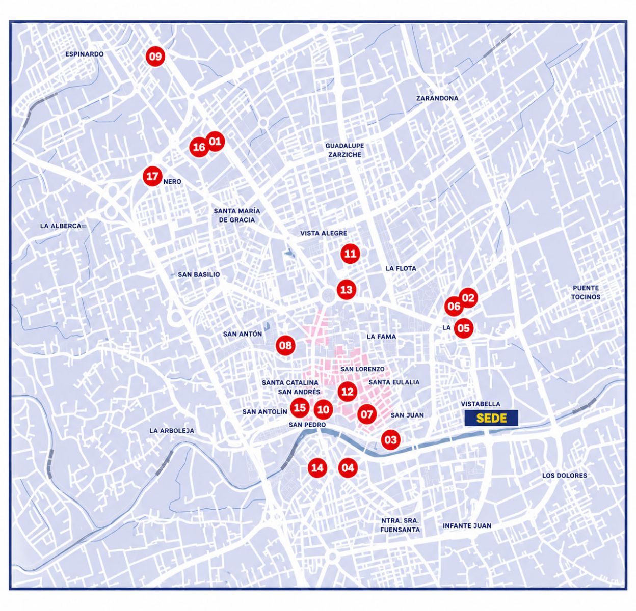 Mapa de localización de hoteles en Murcia